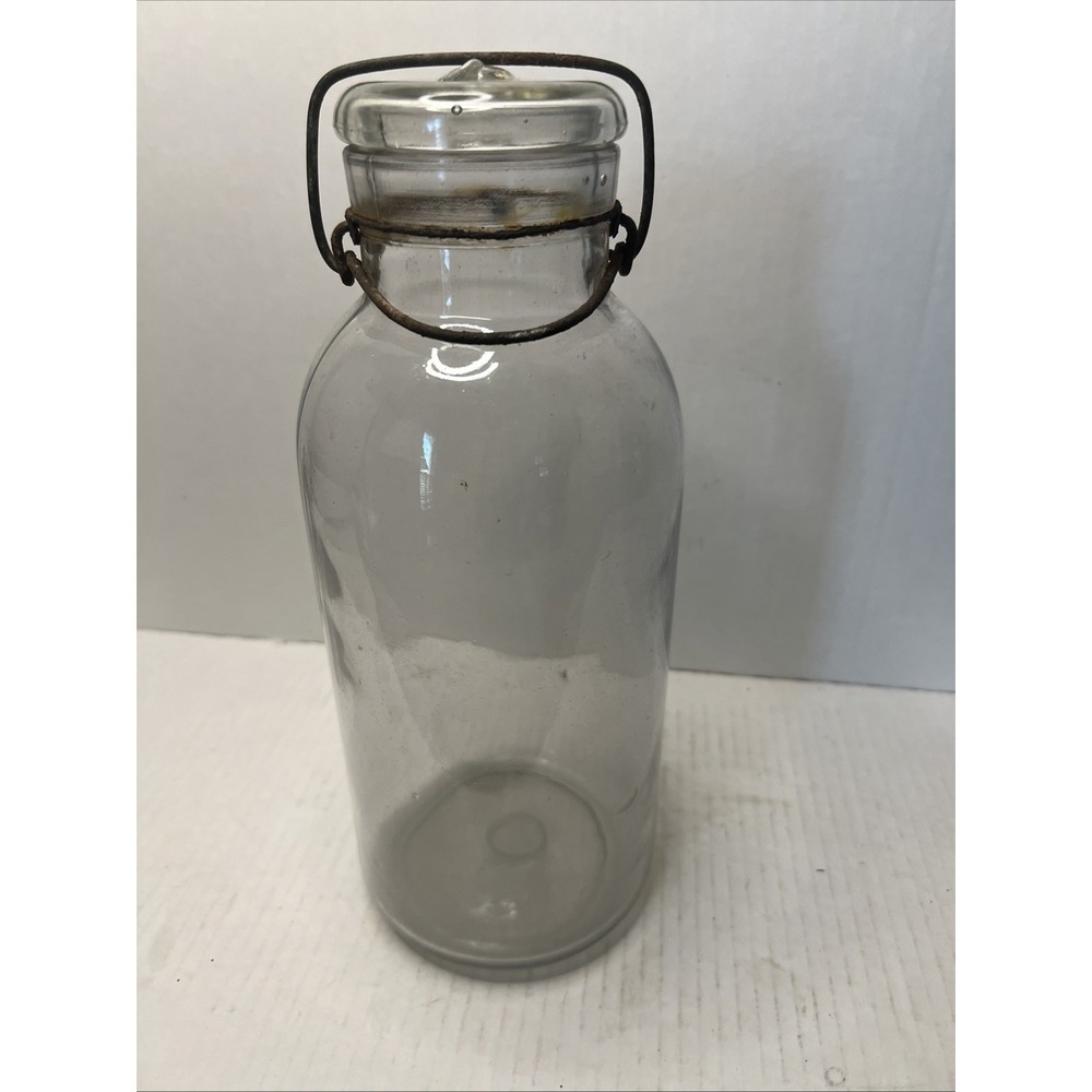 Vintage Clear Glass Half Gallon Canning Jar 11" Wire Bail Lighting Lid Unmarked